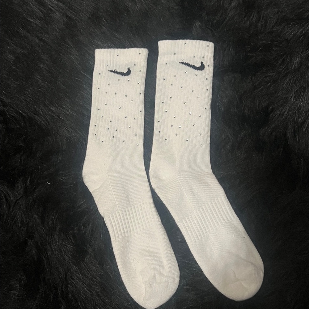 Bedazzled Nike White Crew Socks with Crystal Rhinestones - Women - Picture 3 of 3